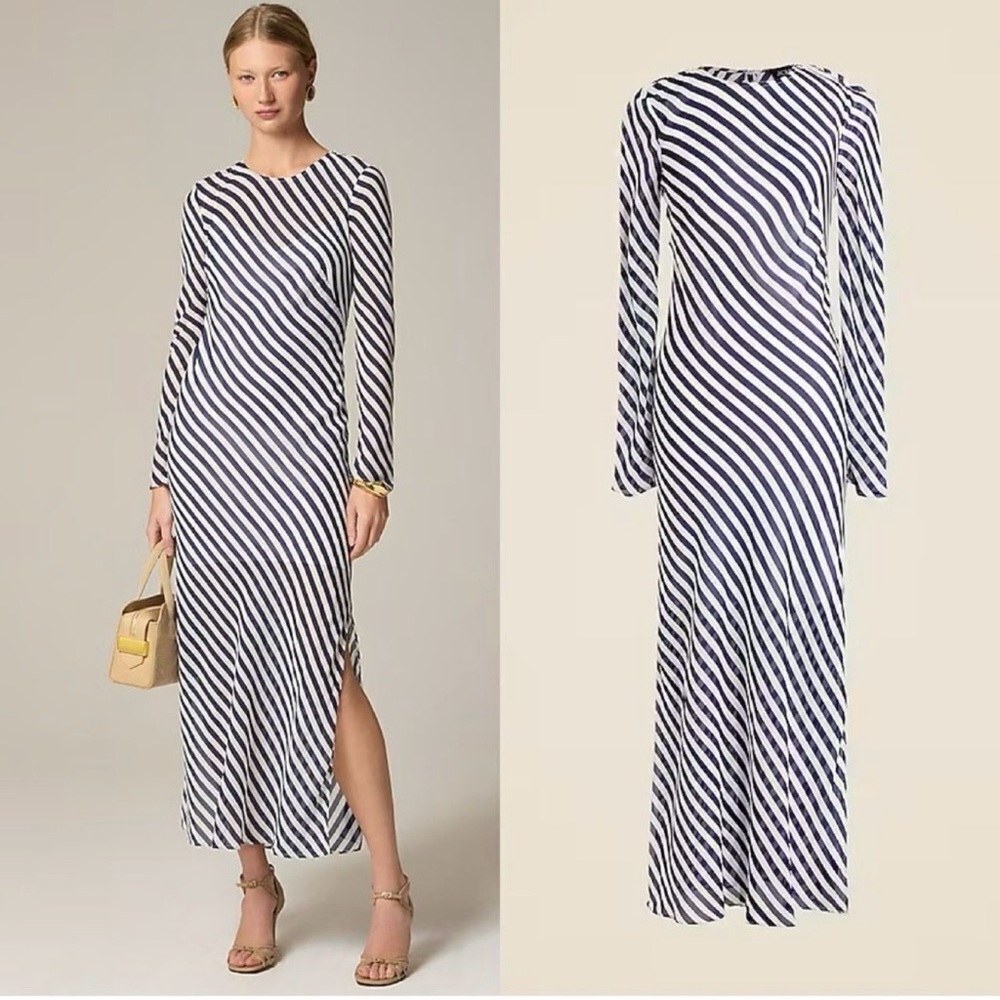J.Crew Collection long sleeve striped viscose chiffon dress